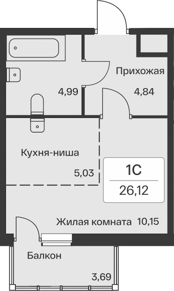 Квартира студия 26.12 м², 2/11 эт., ЖК «Расцветай в Янино»